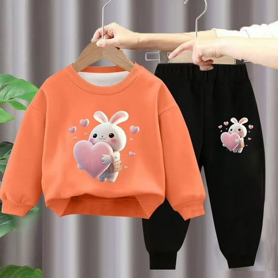 Hicidod Toddler Sweat Set Padded Cute Printed Crew Neck Pullover Sweatshirt Pants 2pcs Fall Casual Fall Winter Baby Outfits Sets