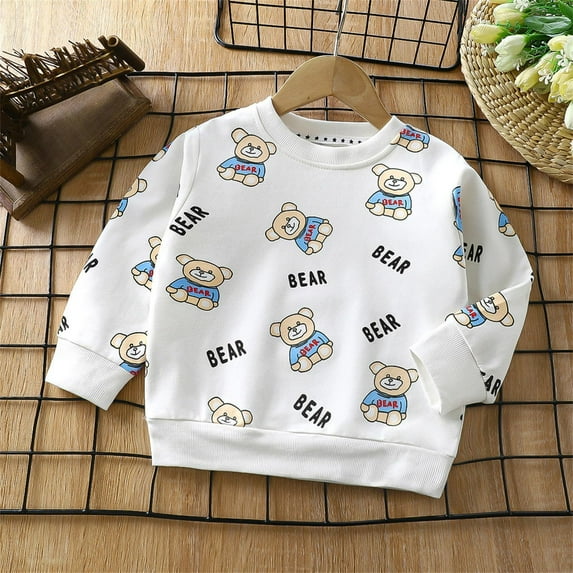 Hicidod Toddler Sweatshirt Cotton Crew Neck Tops Cute Bear Print Long Sleeve Casual Pullover Shirts for Kids Girls Boys