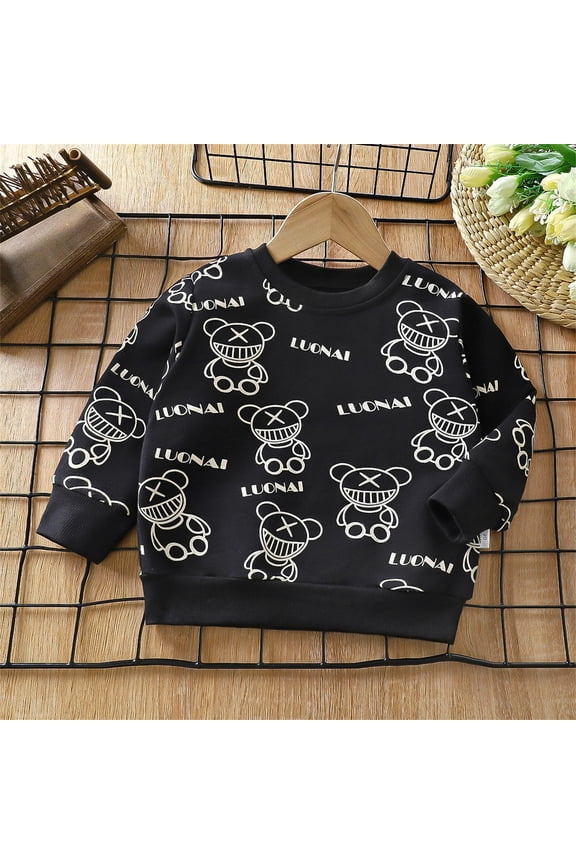 Toddler Sweatshirt Cotton Crew Neck Tops Cute Bear Print Long Sleeve Casual Pullover Shirts for Kids Girls Boys