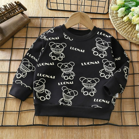 Hicidod Toddler Sweatshirt Cotton Crew Neck Tops Cute Bear Print Long Sleeve Casual Pullover Shirts for Kids Girls Boys