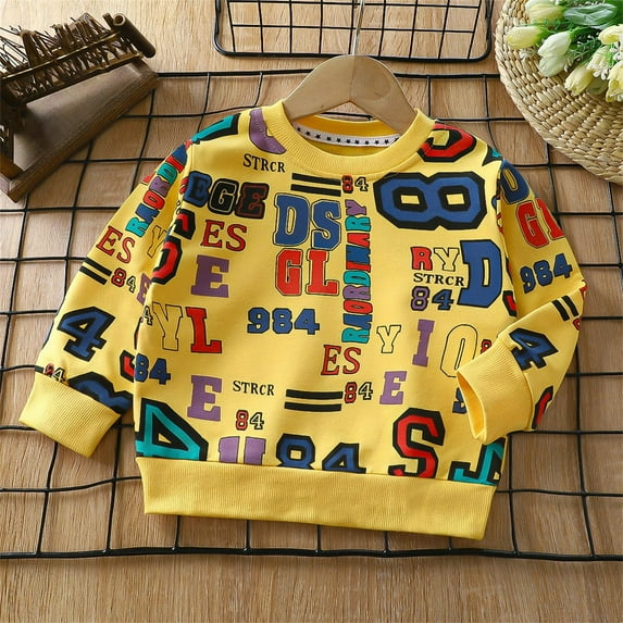 Hicidod Toddler Sweatshirt Girls Crew Neck Cute Cartoon Print Pullover Tops Fall Long Sleeve Cotton Soft Kids Sweatshirts