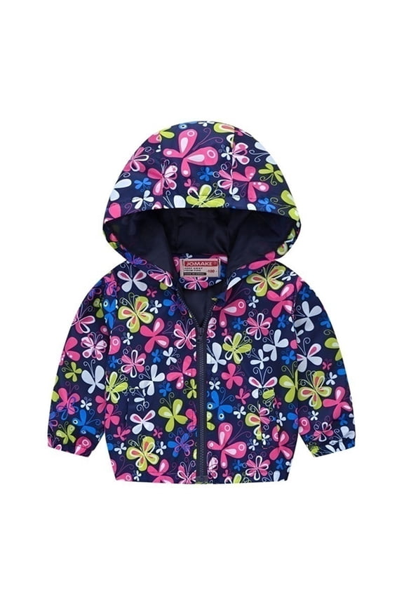 Toddler Windbreaker Jacket Hoode Long Sleeve Zipper Thin Rain Coat Cute Cartoon Printed Lightweight Spring Fall Windproof Outwear