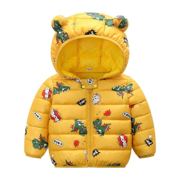 Hicidod Toddler Winter Coats Cute Bear Ears Hooded Long Sleeve Puffer Jackets Lightweight Fashion Print Warm Infant Snow Outerwear