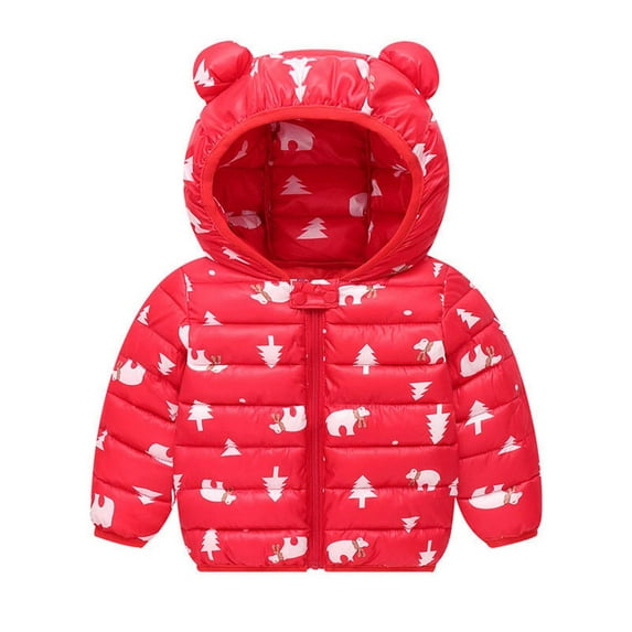 Hicidod Toddler Winter Coats Cute Bear Ears Hooded Long Sleeve Puffer Jackets Lightweight Fashion Print Warm Infant Snow Outerwear