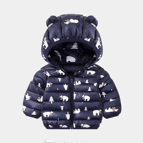 Hicidod Todder Puffer Jackets Cute Bear Ears Hooded Long Sleeve Down Coats Lightweight Printed Thicken Puffy Winter Warm Jacket