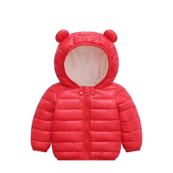 Hicidod Toddler Winter Coats Cute Bear Ears Hooded Zipper Infant Down Jacket Light Puffy Solid Color Warm Puffer Coat