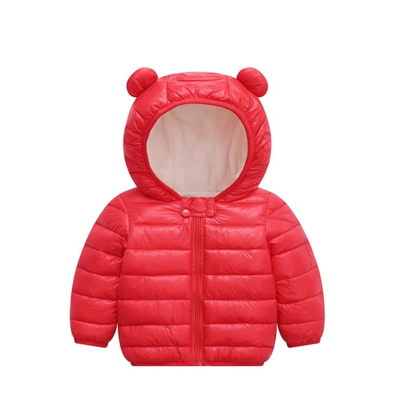 Hicidod Toddler Winter Coats Cute Bear Ears Hooded Zipper Infant Down Jacket Light Puffy Solid Color Warm Puffer Coat