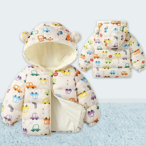 Hicidod Toddler Winter Coats Hooded Infants Fleece Lined Jackets Warm Thicken Puffer Jacket Cute Bear Ears Down Coats for Baby Girls Boys