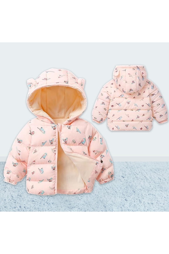Baby Winter Jackets Hooded Zipper Infants Fleece Lined Coats Cute Print Light Thicken Wrm Toddler Jacket