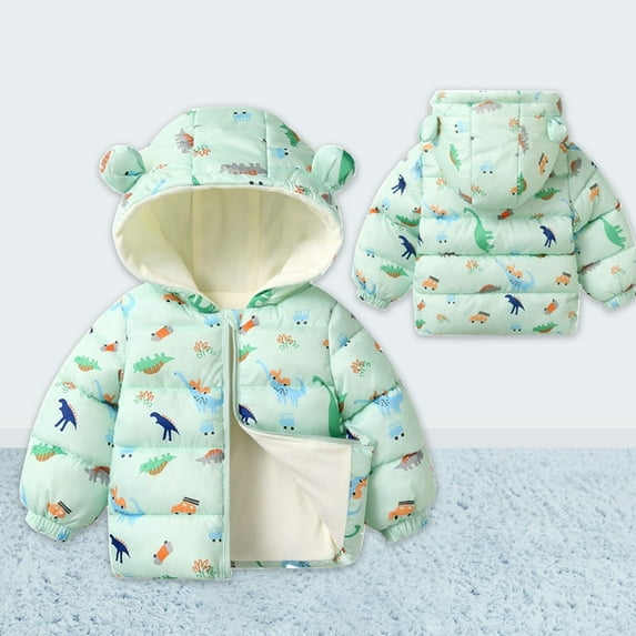 Hicidod Toddler Winter Coats Long Sleeve Cute Bear Ears Hooded Zipper Down Jackets Fleece Windproof Printed Lining Warm Outwear