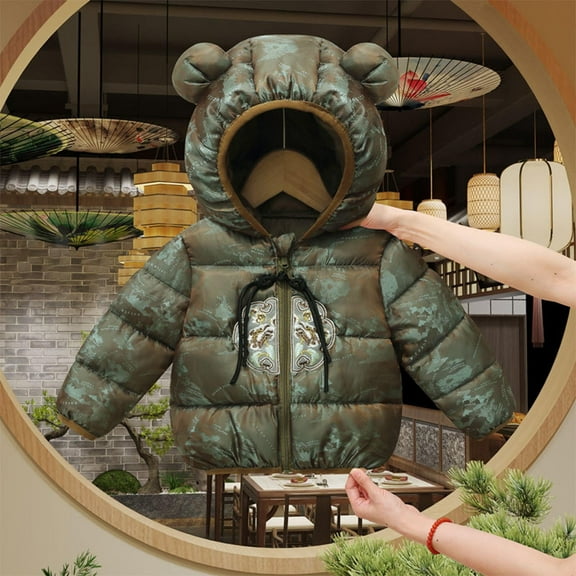 Hicidod Toddler Winter Coats Puffer Padded Thicken Jacket Lightweight Outwear Print Cute Bear Ears With Hooded Clothing