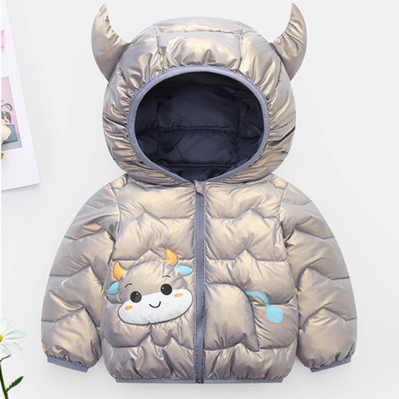 Hicidod Toddler Winter Jacket Cute Ears Hooded Long Sleeve Down Coat Lightweight Cartoon Pattern Thicken Warm Puffer Jackets