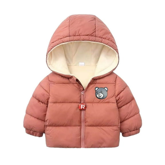 Hicidod Toddler Winter Jackets Cute Bear Ears Hooded Long Sleeve Down Coat Fashion Solid Color Lined Fleece Padded Packable Warm Jacket