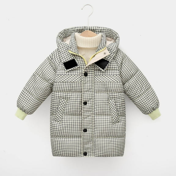 Hicidod Toddler Winter Jackets Hooded Long Sleeve Zipper Warm Puffer Coat Fashion Plaid Pattern Windproof Thicken Down Jacket