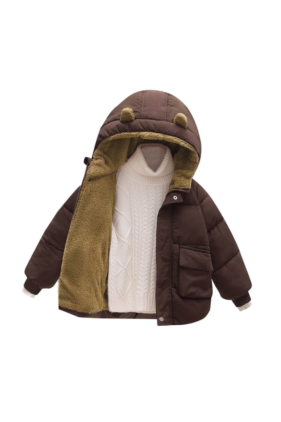 Toddlers Winter Jacket Fleece Lined Zipper Warm Coats Cute Bear Ears Hooded Thicken Outdoor Coats for Boys Girls