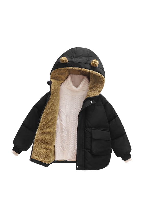 Toddlers Winter Jacket Fleece Lined Zipper Warm Coats Cute Bear Ears Hooded Thicken Outdoor Coats for Boys Girls