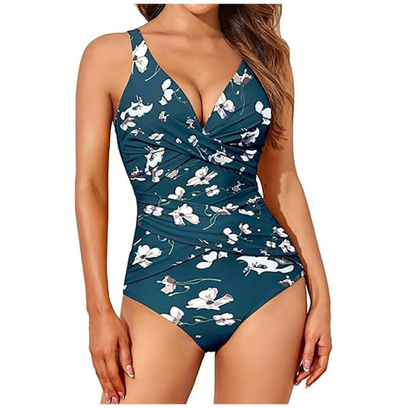 Hicidod Tummy Control Swimsuits for Women Ruched Push Up One Piece Bathing Suit Tie Back Slimming Printed Trendy Swimwear