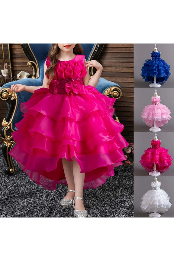 Tutu Dress for Girls Sleeveless Formal Tulle Dress Tiered Layered Toddler Sequin Dress For Wedding Birthday Ball Gowm