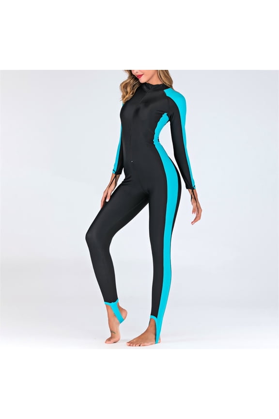 Wetsuit Women Full Body Zip Front Rash Guard UPF 50+ One Piece Swimsuits Long Sleeve UV Protection Surfing Bathing Suit