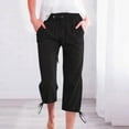 thumbnail image 1 of Hicidod Women Linen Capri Pants Casual Summer Drawstring Elastic High Waist Cropped Trousers Wide Leg Solid Straight Capris Pant, 1 of 6