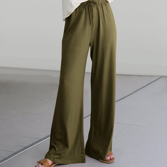 Hicidod Women Pants Cotton Linen Wide Leg Casual BohoTrousers Fashion Solid High Waist Beach Lounge Long Palazzo Pant with Pockets