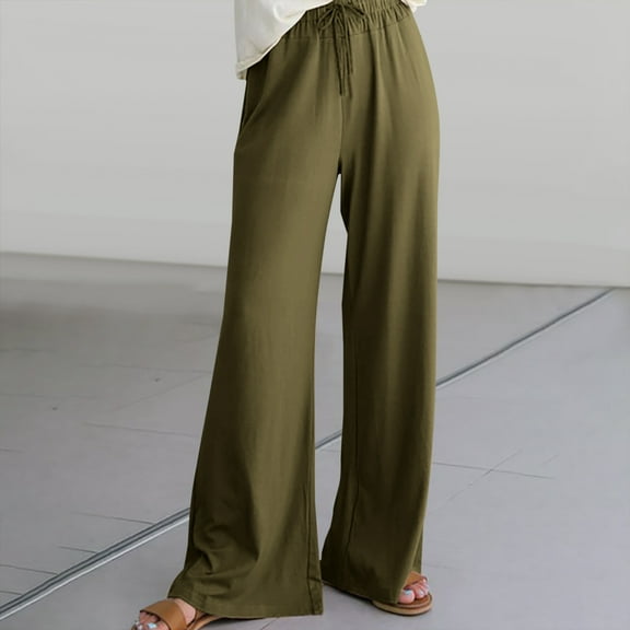 Hicidod Women Pants Cotton Linen Wide Leg Casual BohoTrousers Fashion Solid High Waist Beach Lounge Long Palazzo Pant with Pockets