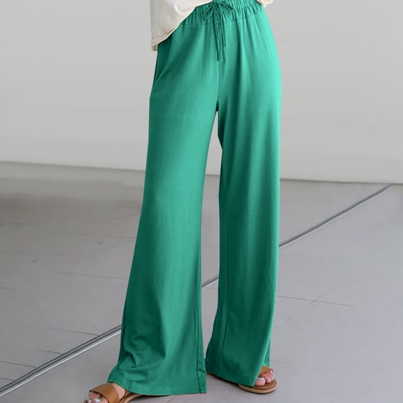 Hicidod Women Pants Cotton Linen Wide Leg Casual BohoTrousers Fashion Solid High Waist Beach Lounge Long Palazzo Pant with Pockets