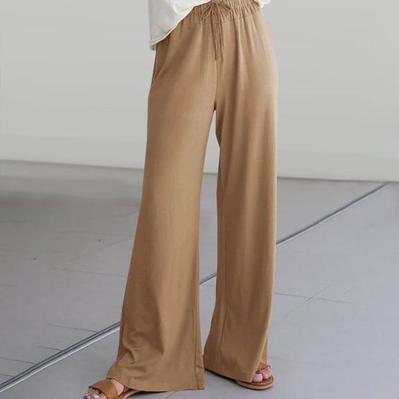 Hicidod Women Pants Cotton Linen Wide Leg Casual BohoTrousers Fashion Solid High Waist Beach Lounge Long Palazzo Pant with Pockets