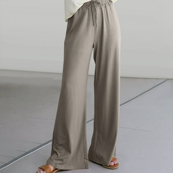 Hicidod Women Pants Cotton Linen Wide Leg Casual BohoTrousers Fashion Solid High Waist Beach Lounge Long Palazzo Pant with Pockets