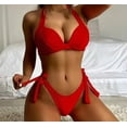 thumbnail image 1 of Hicidod Women Swimsuit 2 Piece V Neck Triangle Top Wide Straps Bikini Set Fashion Solid Side Knot Bathing Suits, 1 of 6