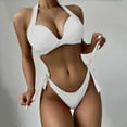 thumbnail image 1 of Hicidod Women Swimsuit 2 Piece V Neck Triangle Top Wide Straps Bikini Set Fashion Solid Side Knot Bathing Suits, 1 of 6