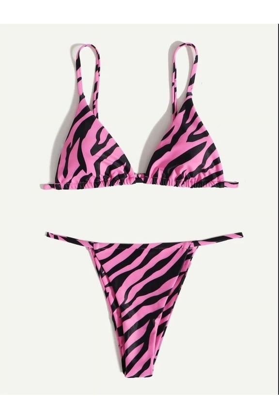 Women Two Piece Thong Bikini Set Sexy Halter Triangle Swimsuit Fashion Printed String Brazilian Bathing Suits