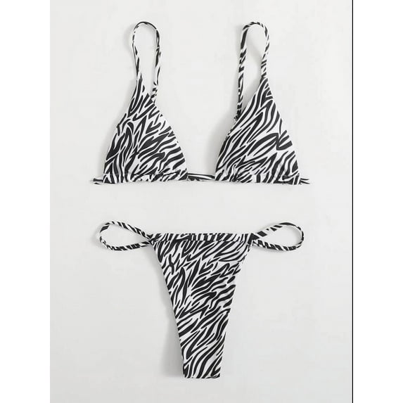 Hicidod Women Two Piece Thong Bikini Set Sexy Halter Triangle Swimsuit Fashion Printed String Brazilian Bathing Suits