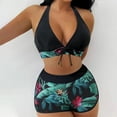 thumbnail image 1 of Hicidod Women's Bikini Swimsuits Fashion Floral Print Bathing Suit with Shorts Push Up Swimwear 2 Piece Sets with Boy Short, 1 of 9