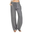 thumbnail image 1 of Hicidod Women's Cotton Linen Pants Summer Light Thin Solid Wide Leg Casual Loose Drawstring High Waist Palazzo Pants with Pockets, 1 of 1