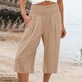 thumbnail image 1 of Hicidod Women's Cropped Pants Fashion Solid Wide Leg Lounge Linen Capris Pants with Pockets High Waisted Comfy Pajama Capri Pant, 1 of 5