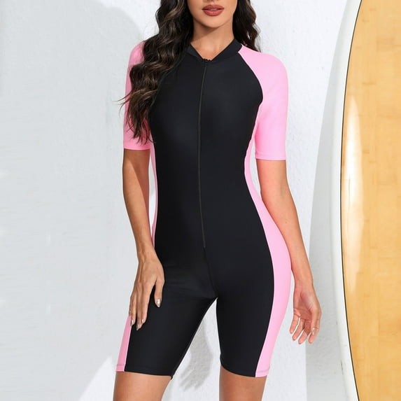 Hicidod Women's One Piece Short Sleeve Swimsuit Rash Guard Bathing Suit Slim Fit Beach Boyleg Bottom Upf 50+ Surfing Swimwear