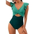 thumbnail image 1 of Hicidod Women's Swimsuits One Piece Tummy Control Cutout High Waisted Bathing Suit Wrap V Neck Slimming Lace-Up Ruffle Swim Suit, 1 of 3