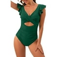 thumbnail image 1 of Hicidod Women's Tummy Control Swimsuits Slimming Cute One Piece Surfing Bathing Suit Ruffle V Neck Cutout Solid Beach Swimwear, 1 of 4