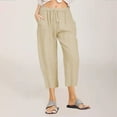 thumbnail image 1 of Hicidod Womens Capri Pants Cotton Linen Casual Summer Solid Cropped Pants Plus Size Drawstring Elastic Waist Capris with Pockets, 1 of 5