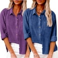 thumbnail image 1 of Hicidod Womens Cotton Linen Button Down Shirt 2 Pack Spring Casual Long Sleeve Solid Shirts Loose Work Tops with Pockets, 1 of 6