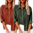 thumbnail image 1 of Hicidod Womens Cotton Linen Button Down Shirt 2 Pack Spring Casual Long Sleeve Solid Shirts Loose Work Tops with Pockets, 1 of 6