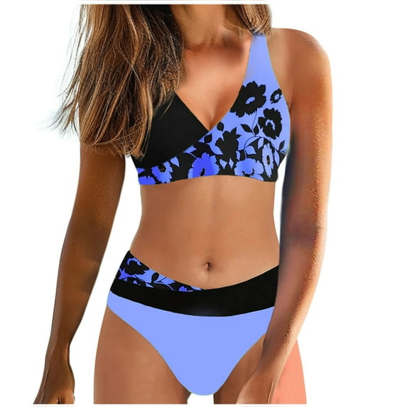 Hicidod Womens High Waisted Bikini Sets Front Criss Cross Halter Two Piece Swimsuits Full Coverage Fashion Print Bathing Suits