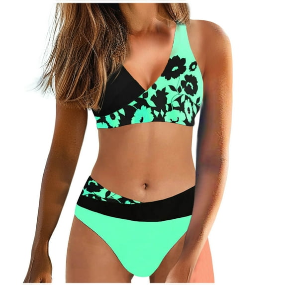 Hicidod Womens High Waisted Bikini Sets Front Criss Cross Halter Two Piece Swimsuits Full Coverage Fashion Print Bathing Suits