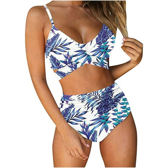 Hicidod Womens High Waisted Bikini Sets Front Criss Cross Halter Two Piece Swimsuits Full Coverage Fashion Print Bathing Suits