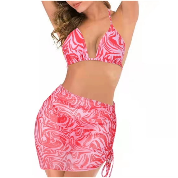 Hicidod Womens High Waisted Bikini Sets Print Tummy Control 3 Piece Swimsuits Halterneck Modest Beach Trendy Bathing Suit