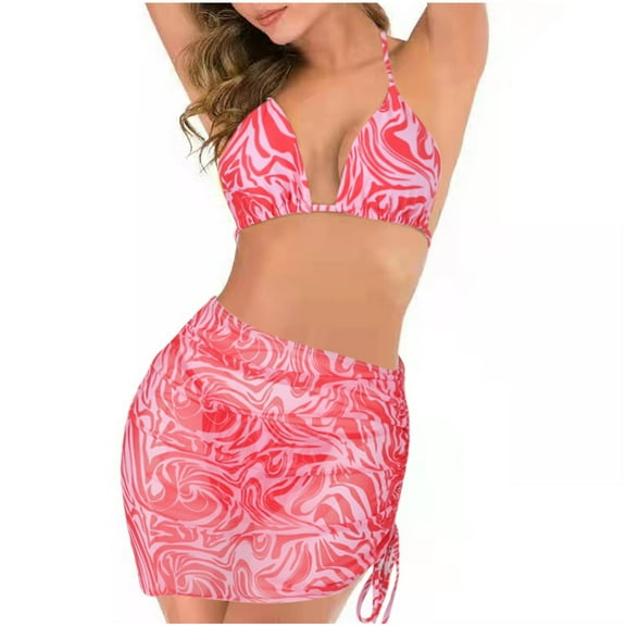 Hicidod Womens High Waisted Bikini Sets Print Tummy Control 3 Piece Swimsuits Halterneck Modest Beach Trendy Bathing Suit