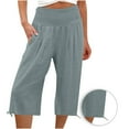 thumbnail image 1 of Hicidod Womens Linen Palazzo Capri Pants Solid High Elastic Waist Wide Leg Trousers with Pockets Casual Loose Shrink Pants for Summer, 1 of 6