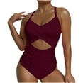 thumbnail image 1 of Hicidod Womens Swimsuits One Piece Swimsuit Tummy Control High Cut Bathing Suit High Waist Sexy V Neck Criss Cross Monikini, 1 of 6