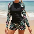 thumbnail image 1 of Hicidod Womens Swimsuits Two Piece Rash Guard Long Sleeve Swimwear Uv Upf 50+ Bathing Suit Fashion Print Swim Shirt with Boyshort Bottom, 1 of 9